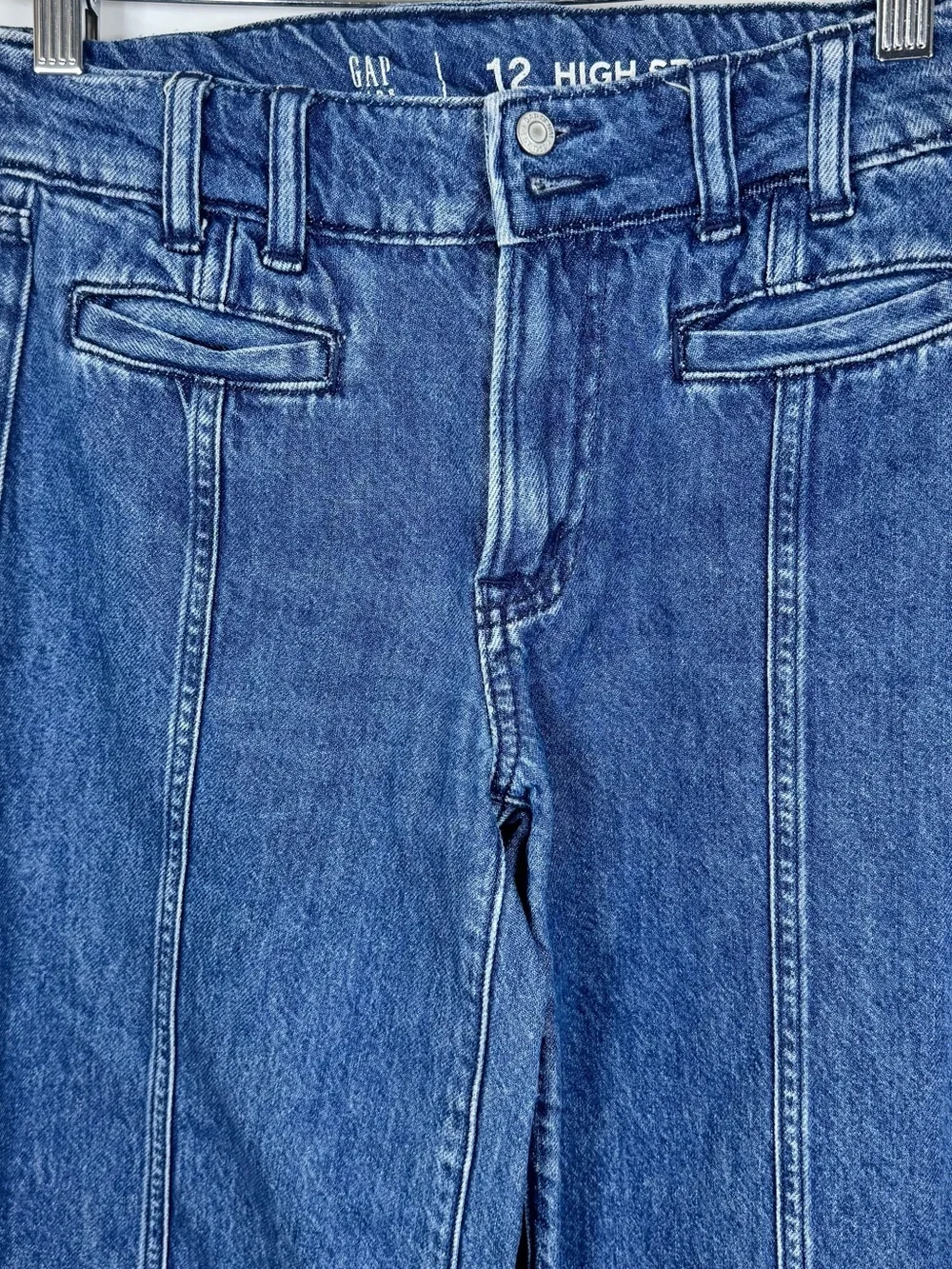 Gap Girls High Rise Stride Wide Leg Ankle Denim Jeans Size 12 Medium Wash Preppy